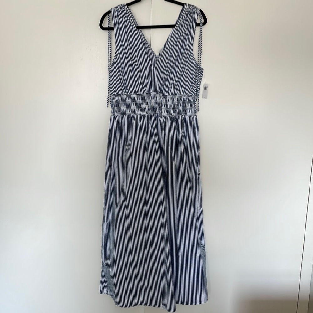 Blue and White Striped Midi Dress